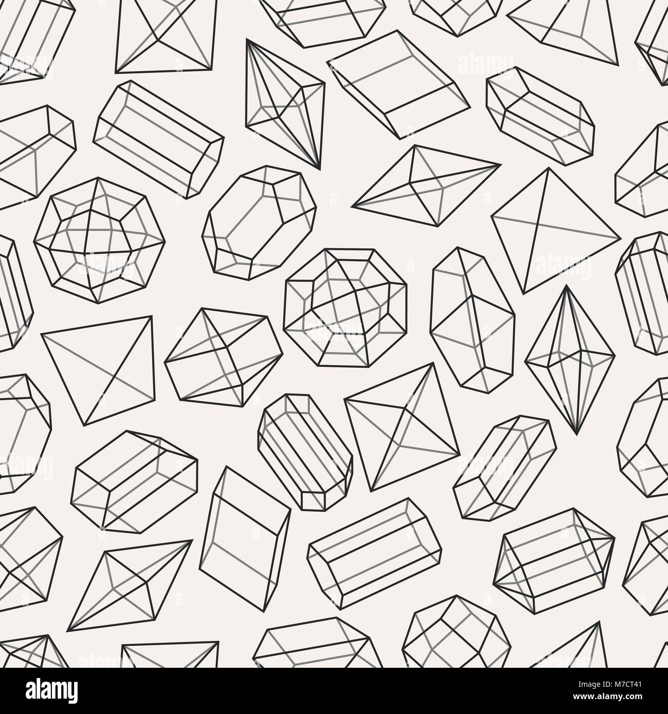 Seamless pattern with geometric crystals and minerals Stock Vector