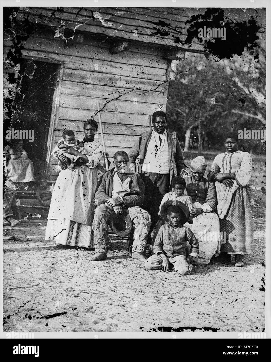 A photograph capturing five generations of a family on Smith's Plantation in Beaufort, South Carolina, highlighting their long-standing connection to the land and their agricultural legacy. Stock Photo