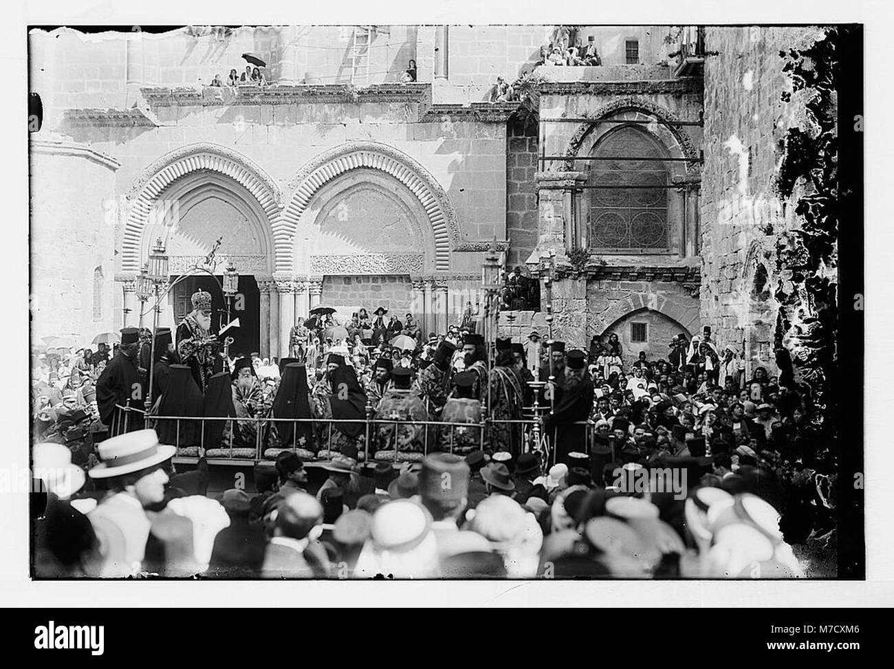 Foot washing ceremony, possibly with Syrian Orthodox patriarch, outside the Church of the Holy Sepulchre, Jerusalem LOC matpc.07435 Stock Photo