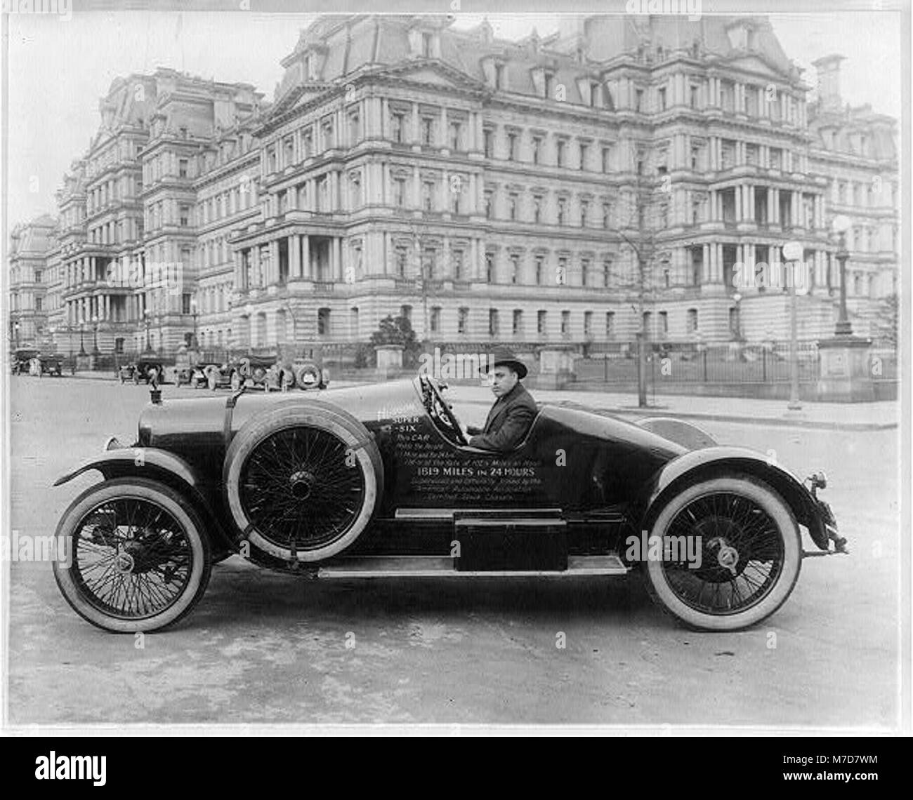 A photograph of the Hudson Super Six racing car parked in front of the ...