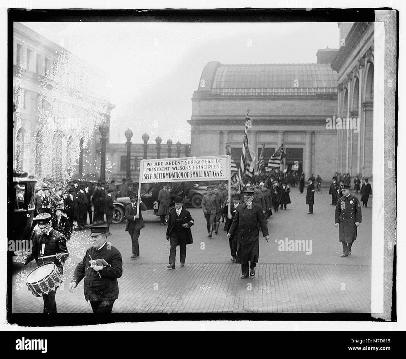 A Hungarian parade held on March 29, 1920, showcasing traditional customs and attire. The parade features participants in festive outfits, representing Hungarian cultural heritage and national pride. It is an example of early 20th-century Hungarian public celebrations. Stock Photo