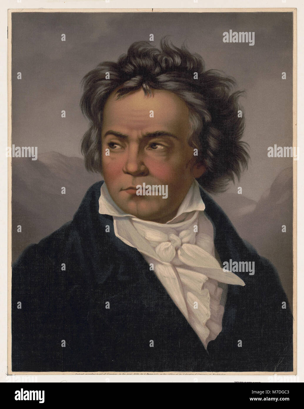A portrait of Ludwig van Beethoven, the renowned German composer. This image highlights his significant contributions to classical music and his legacy in Western music history. Stock Photo