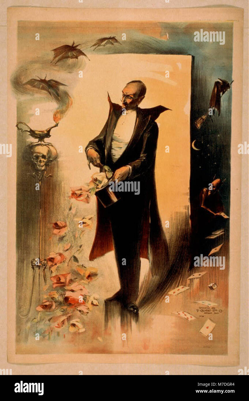 A magician performing an illusion, pulling roses from a top hat, with ...