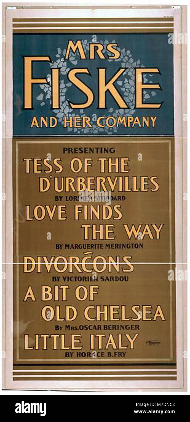 Mrs. Fiske and her company presenting Tess of the D'Urbervilles by Lorimer Stoddard, Love finds the way by Marguerite Merington, Divorćons by Victorien Sardou, A bit of old Chelsea by Mrs. LCCN2014637440 Stock Photo