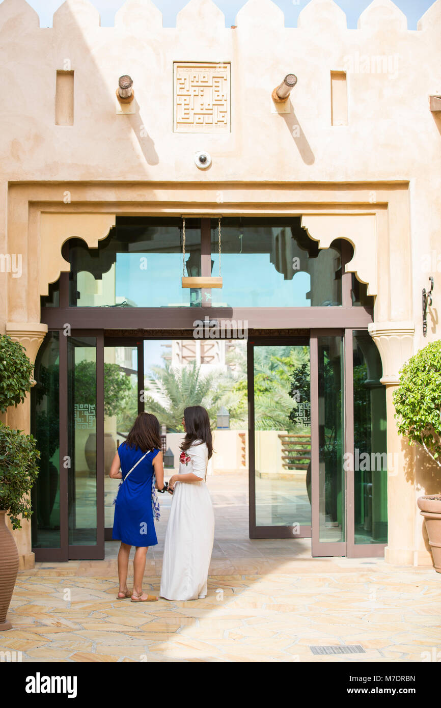 Female tourists at Madinat Jumeirah Dubai UAE Stock Photo