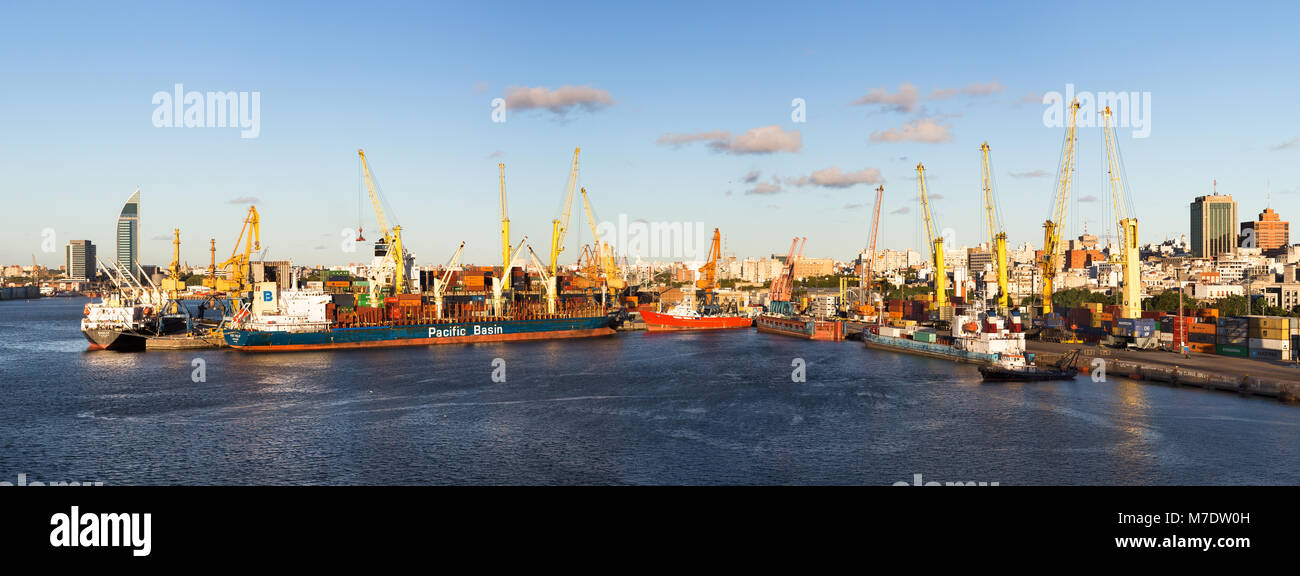 Montevideo, Uruguay - February 25th, 2018: Panoramic view of the Port of Montevideo in Uruguay, South America. Stock Photo