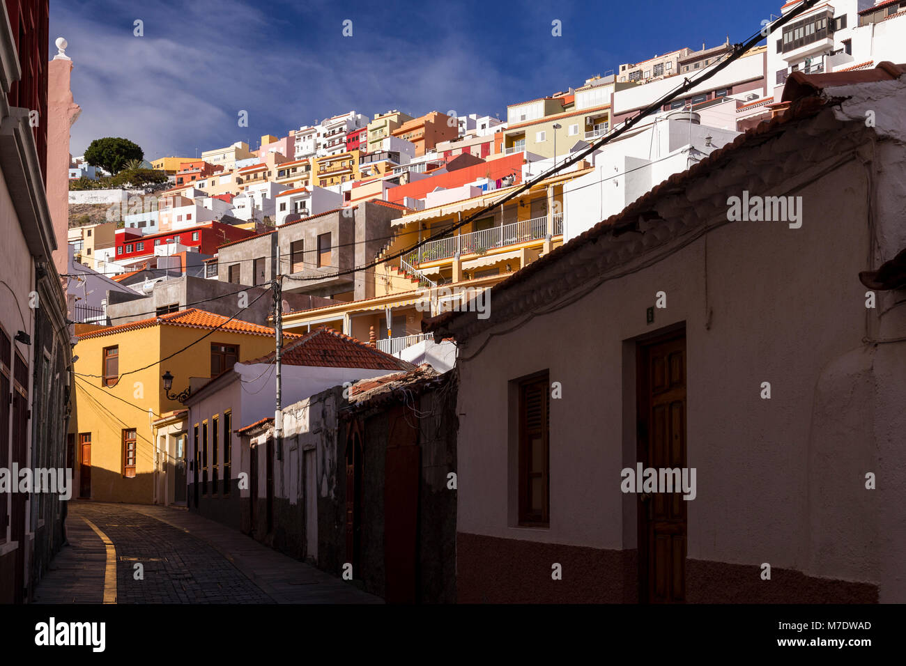 Colourful houses in San Sebastian, La Gomera, Canary Islands Stock Photo