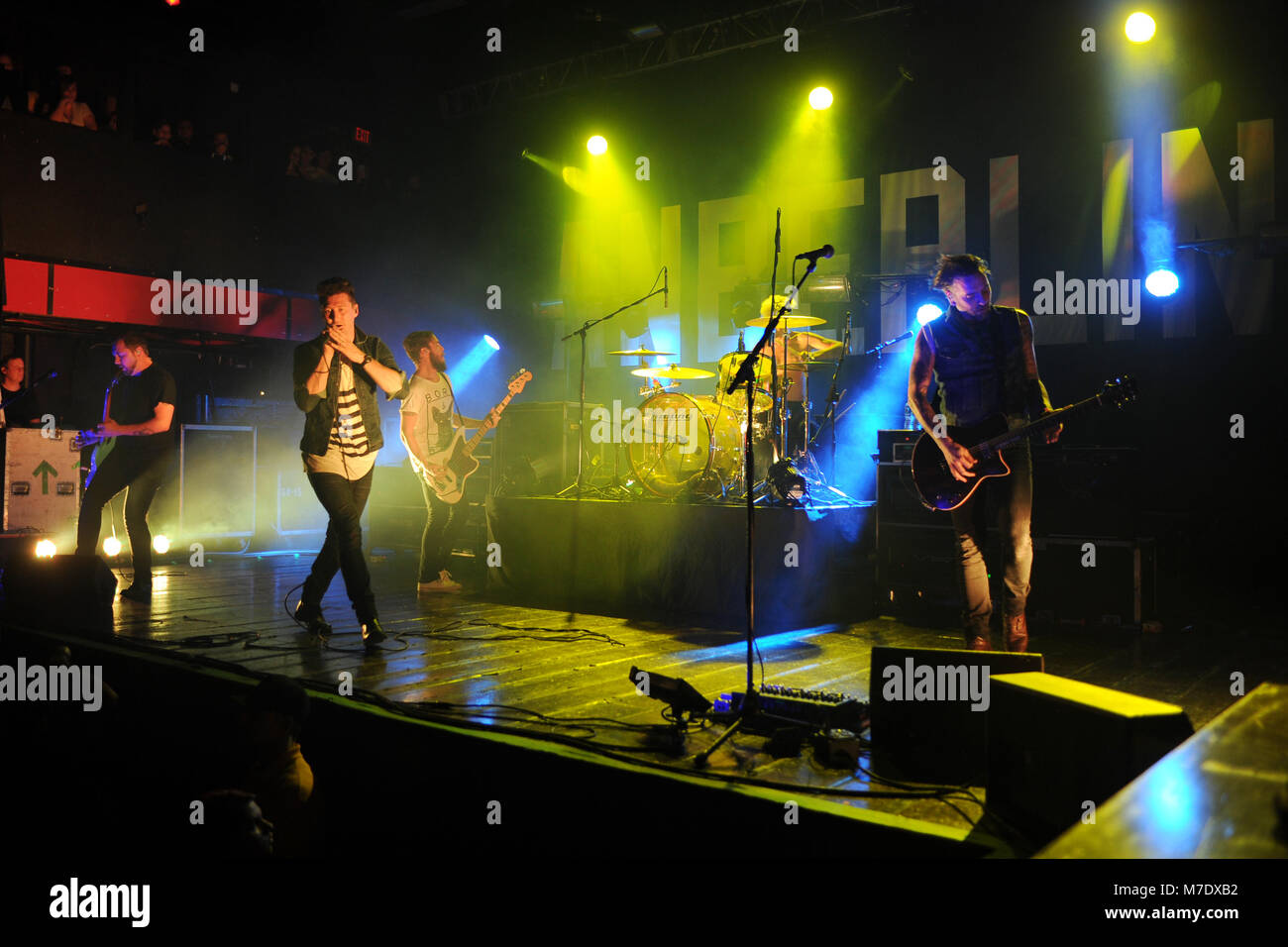 FORT LAUDERDALE, FL - NOVEMBER 24: Christian McAlhaney, Stephen Christian, Deon Rexroat, Stephen Christian, Joseph Milligan of Anberlin performs at Revolution on November 24, 2014 in Fort Lauderdale, Florida.  People:  Christian McAlhaney, Stephen Christian, Deon Rexroat, Stephen Christian, Joseph Milligan Stock Photo