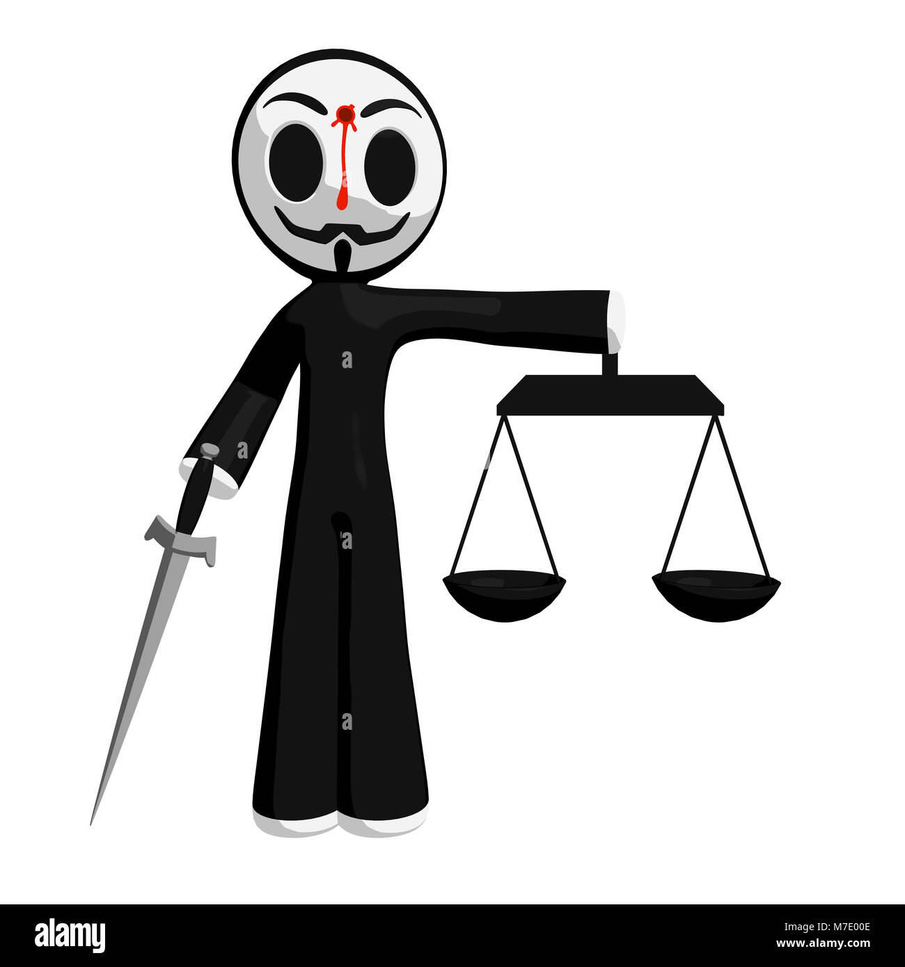 Little anarchist justice scales and sword. Stock Photo