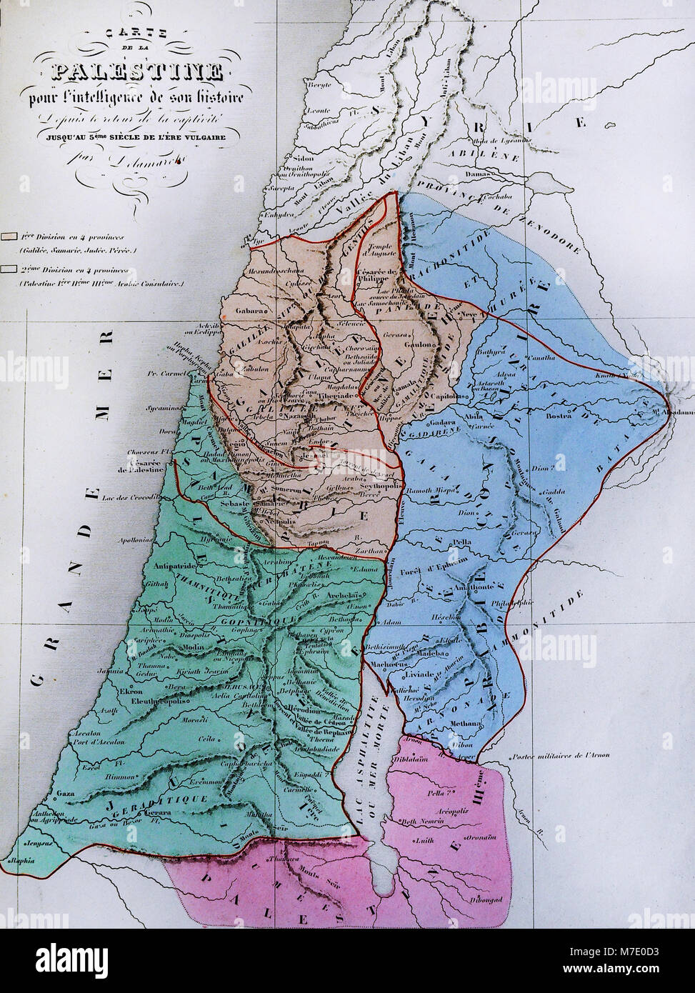 1858 Delamarche Map of Ancient Palestine Prior to the Birth of Christ Stock Photo