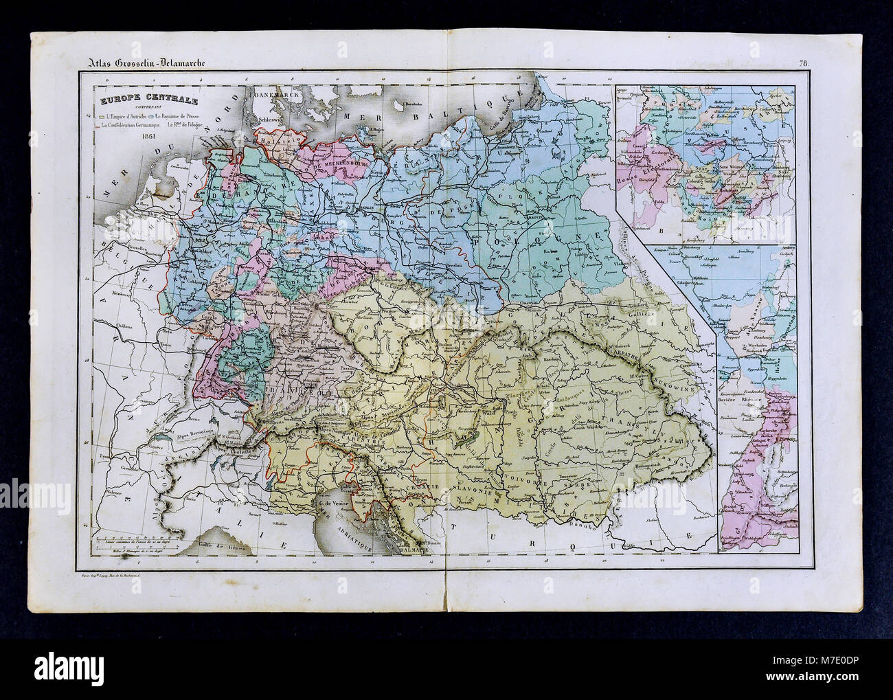 1861 Delamarche Map of Central Europe including Germany, Austria, Hungary, Prussia, Poland Stock Photo