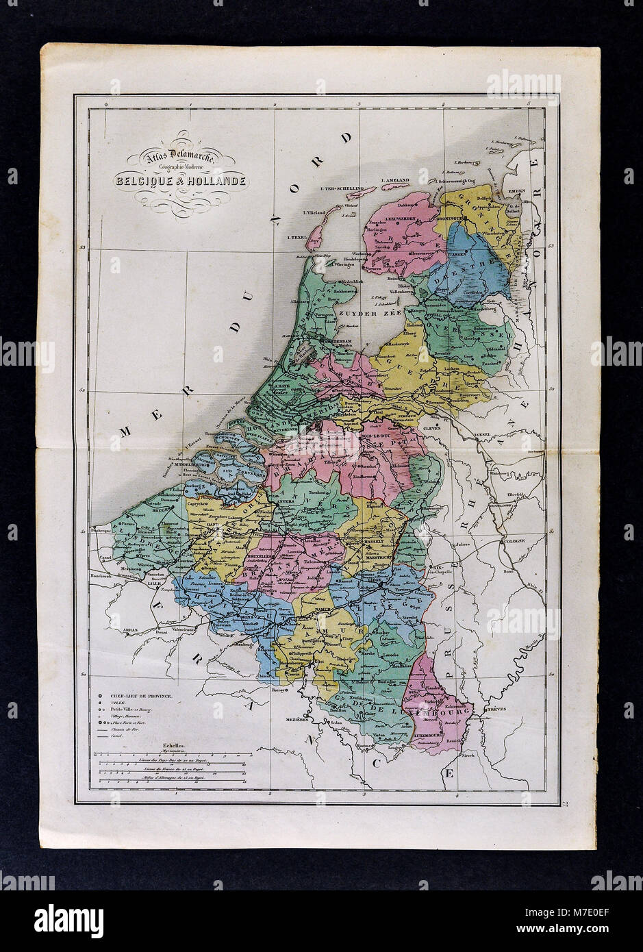 1858 Delamarche Map Europe Map of Netherlands including Belgium,  Holland, Luxembourg, Amsterdam, Brussels Stock Photo