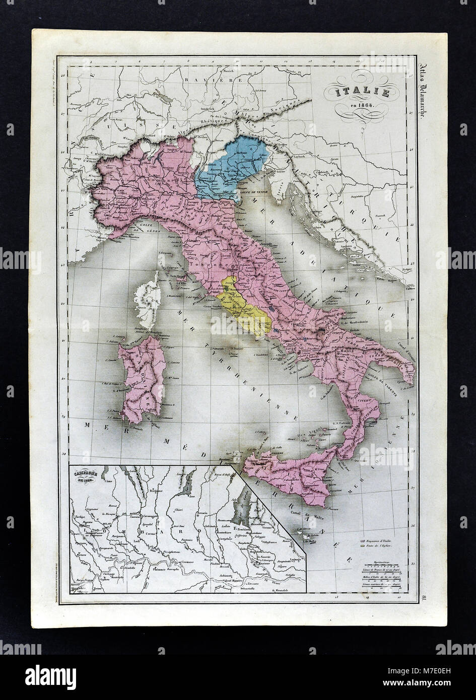 1864 Delamarche Map of Italy with Venice and Vatican Stock Photo