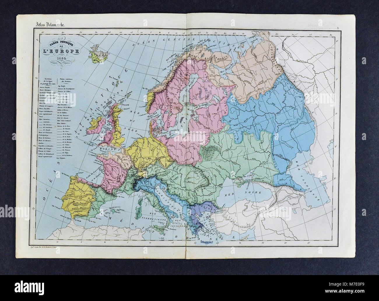 1864 Delamarche Physical Map of Europe Stock Photo