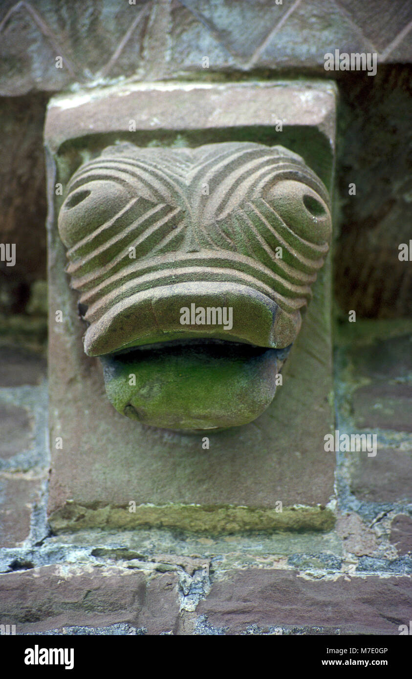 Carving outside Kilpeck parish church of St Mary and St David, Herefordshire, England Stock Photo