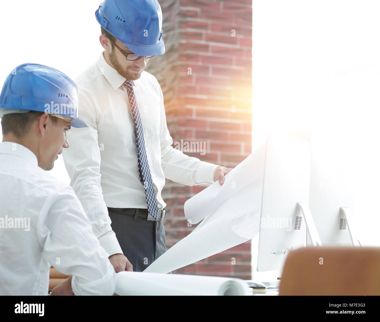 architect and construction foreman to discuss a new project Stock Photo