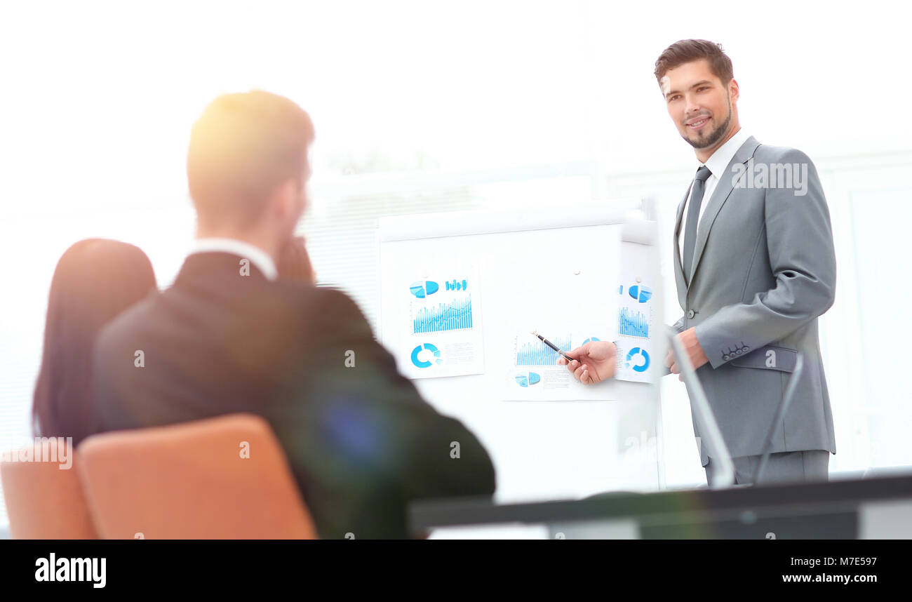 Man Using Making Powerpoint Business man making a presentation in the office Stock Photo - Alamy