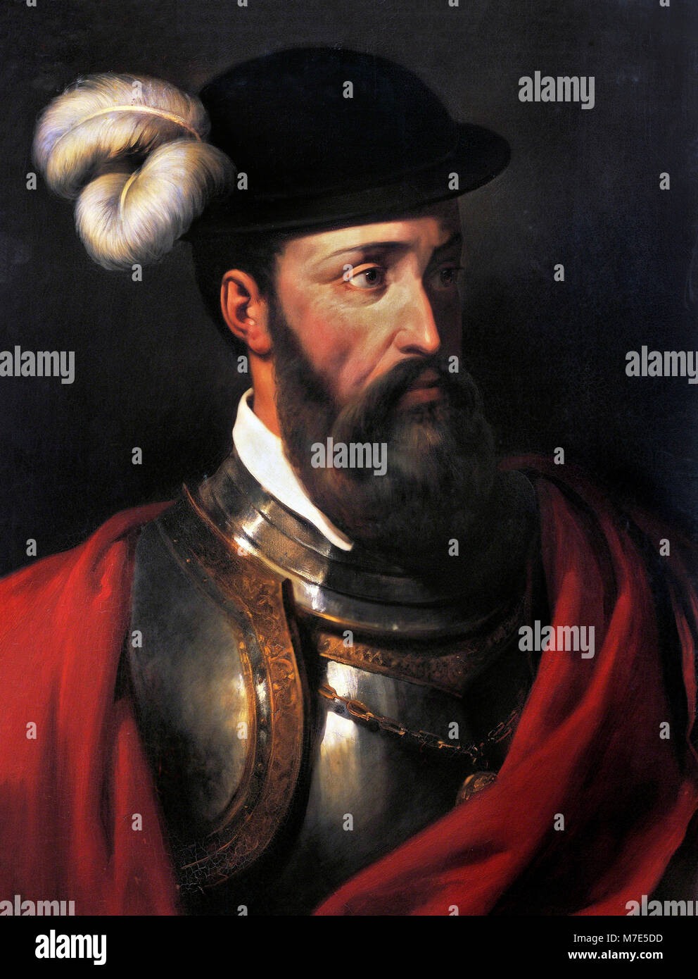 Francisco Pizarro (c.1471-1541). Portrait of the Spanish conquistador by Amable-Paul Coutan, oil on canvas, 1835 Stock Photo