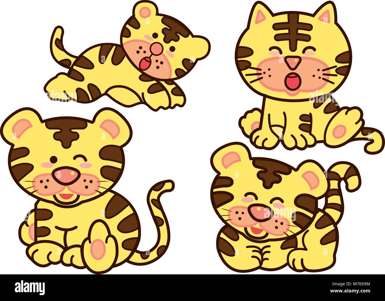 Family Tiger cartoon character design. Cute animal illustration on white isolate. Stock Vector