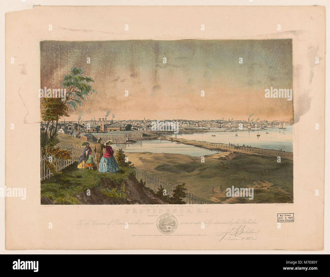 Providence, R.I., harbor view, taken from the grounds of Geo. W. Rhodes, Esq. - J.B. Bachelder ; lith. of Endicott & Co., N.Y. LCCN2003674129 Stock Photo