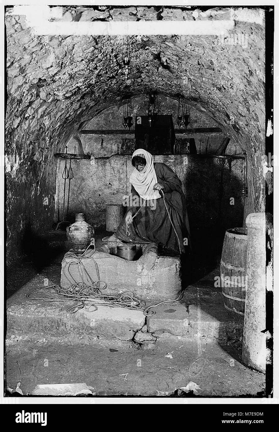 An image depicting the interior view of Jacob's Well, located in the northern region, showing its historical and religious significance. Stock Photo