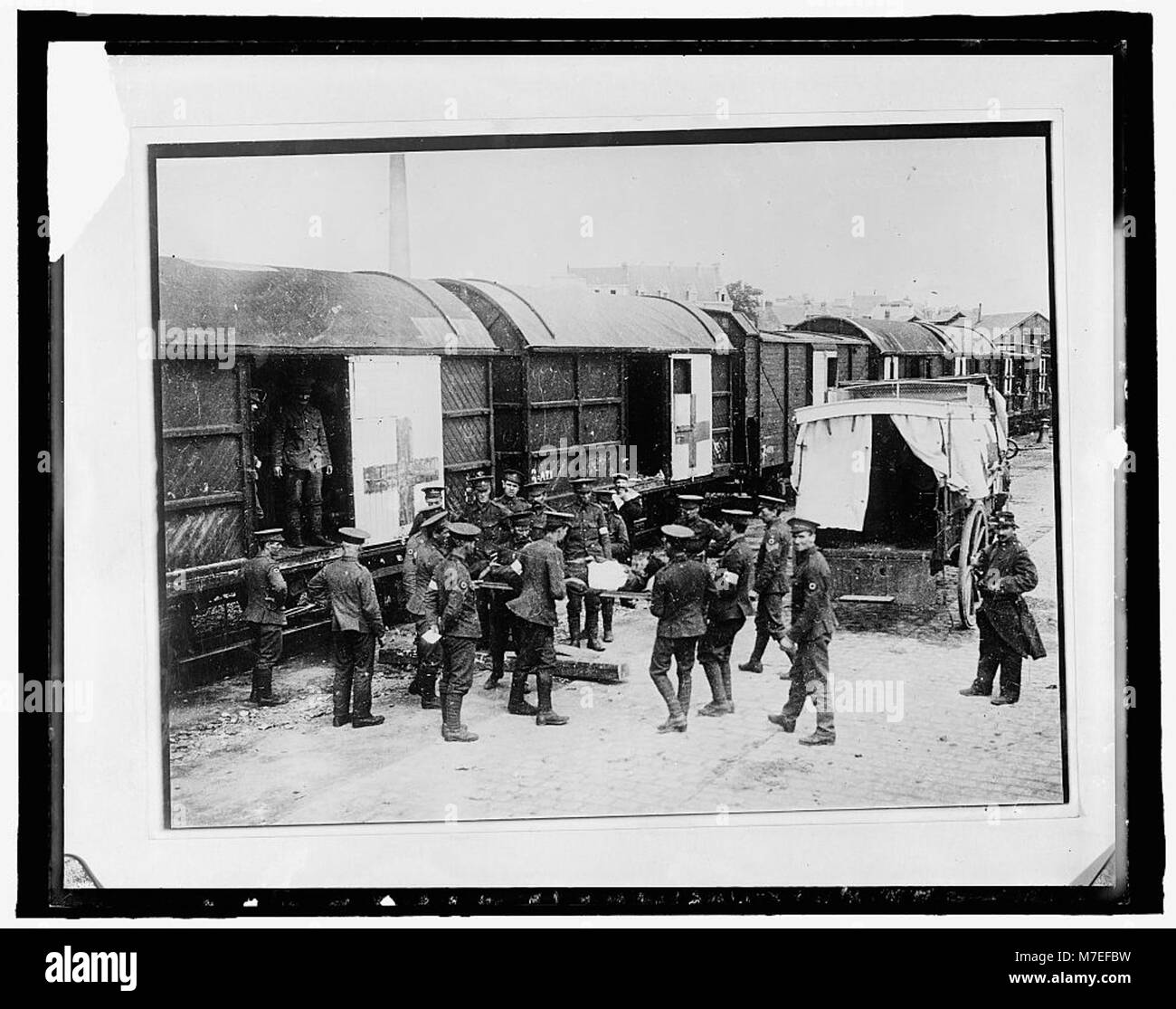A photograph showing the American and English Red Cross train in France ...