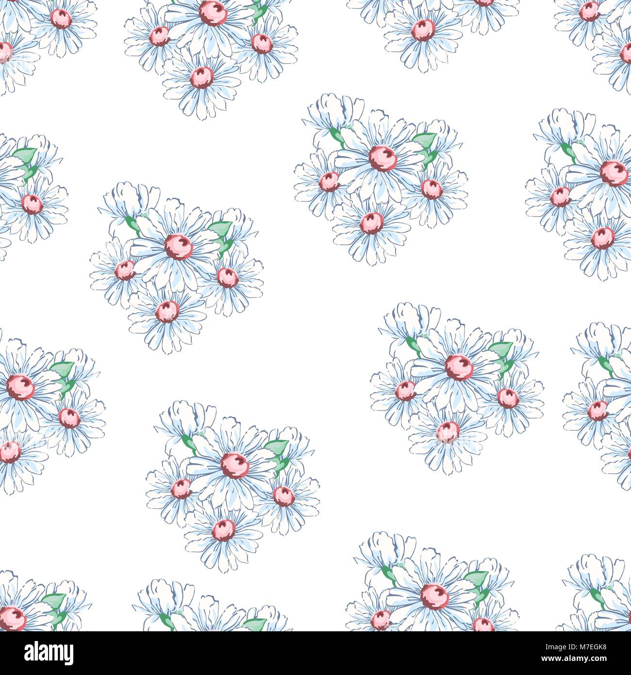 Chamomile flower hand drawing seamless pattern, vector floral ...
