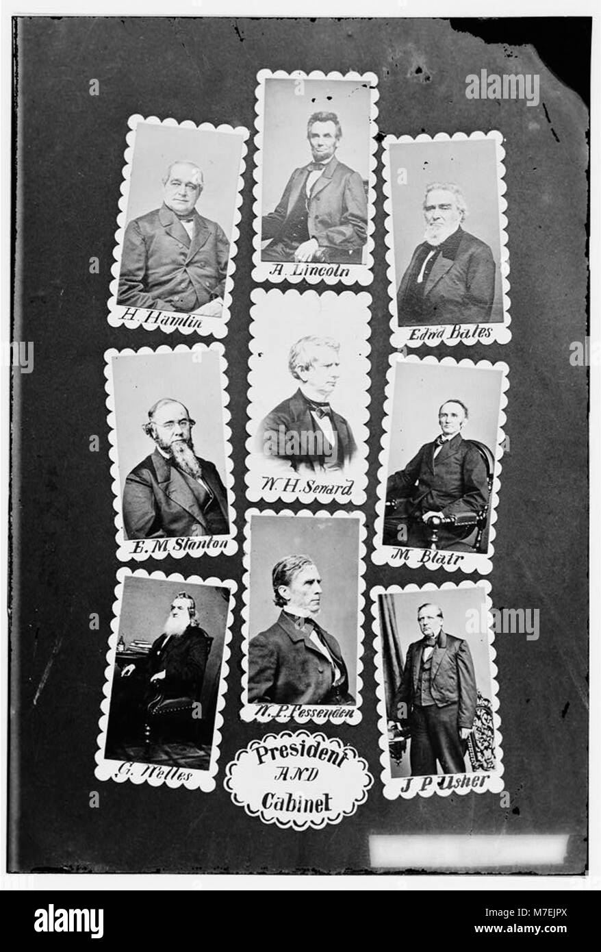 President and Cabinet- H. Hamlin, A. Lincoln, Edw'd Bates, E.M. Stanton, W.H. Seward, M. Blair, G. Welles, W.P. Fessenden, and J.P. Usher LOC cwpb.07613 Stock Photo