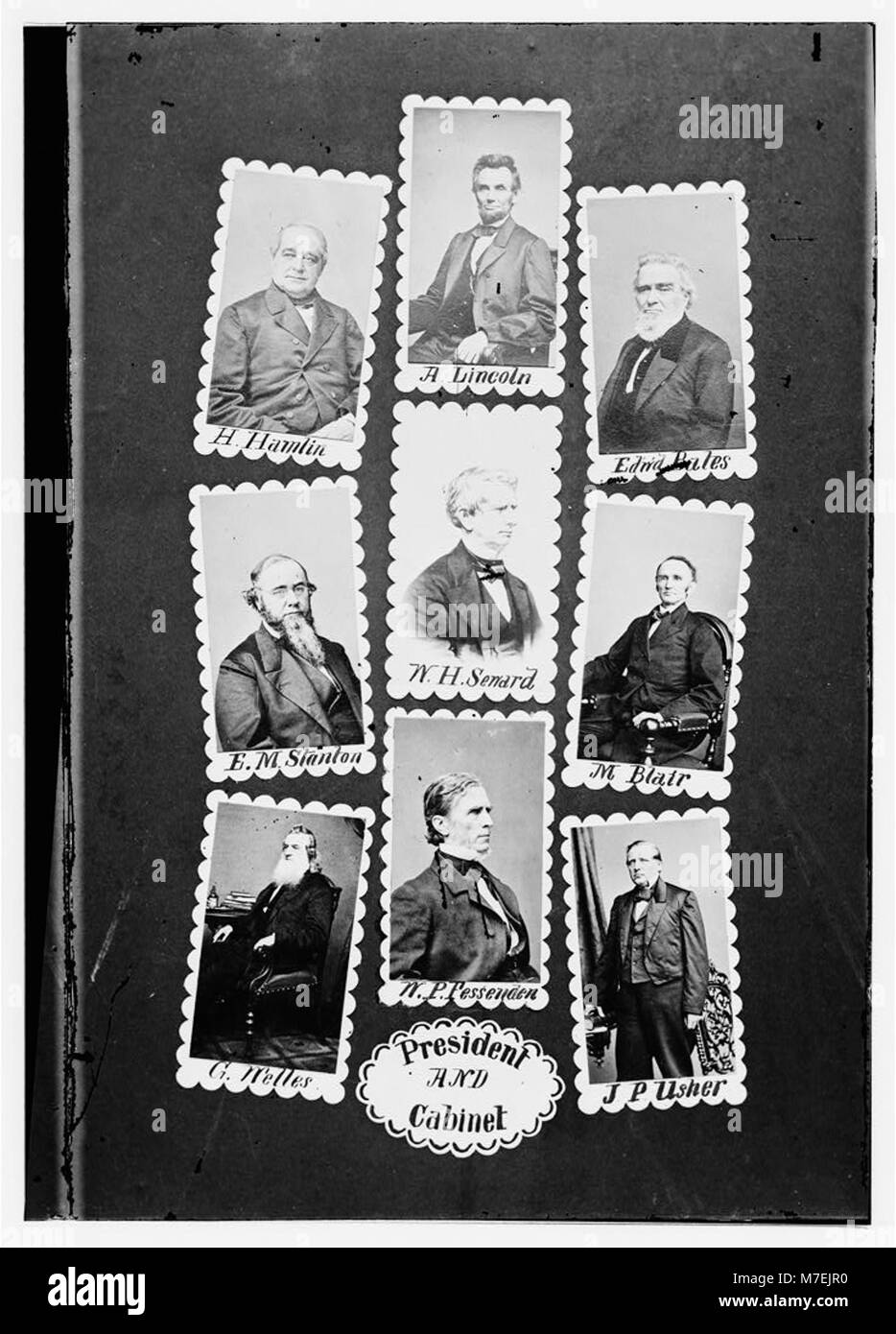 President and Cabinet- H. Hamlin, A. Lincoln, Edw'd Bates, E.M. Stanton, W.H. Seward, M. Blair, G. Welles, W.P. Fessenden, and J.P. Usher LOC cwpb.07615 Stock Photo