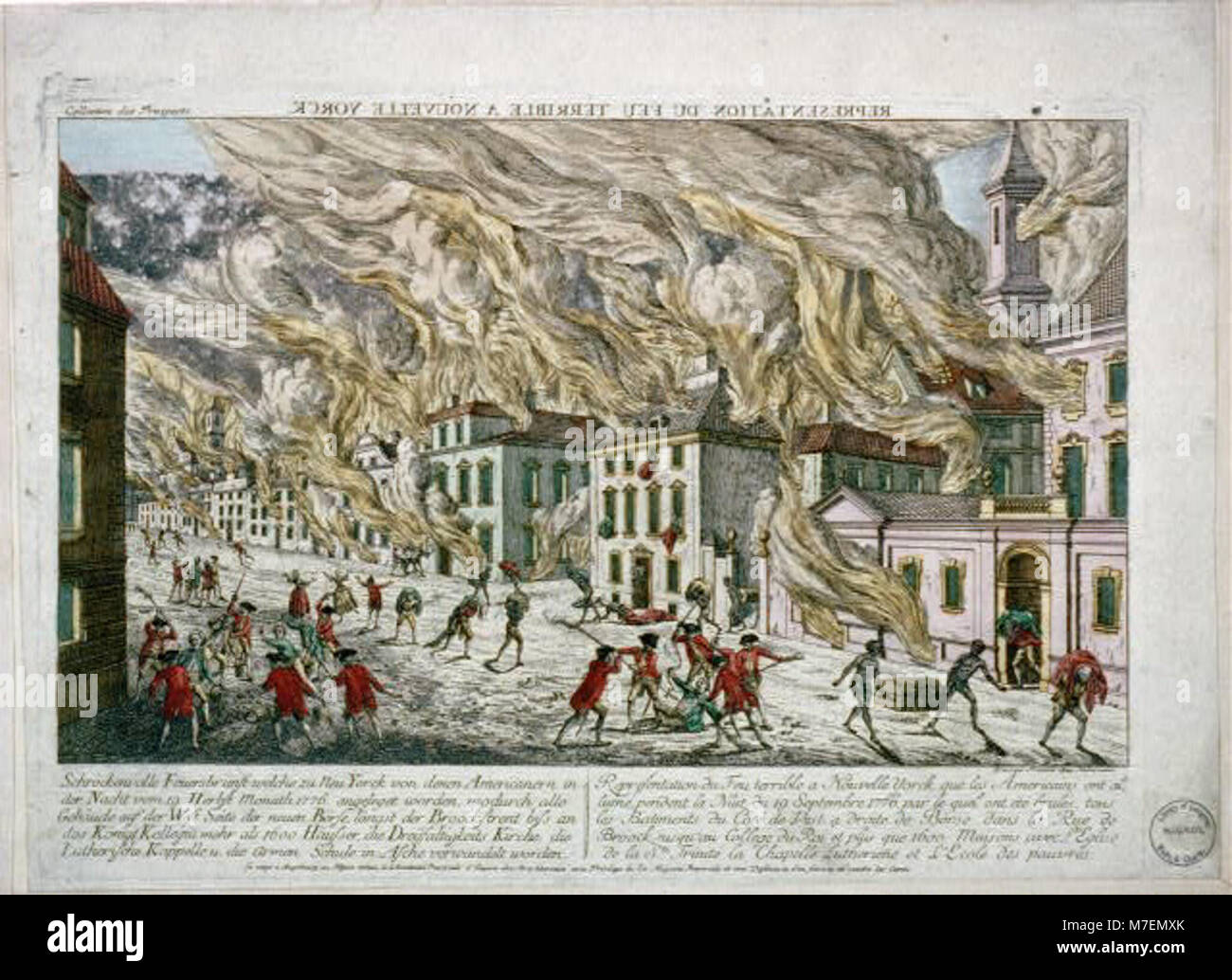 A historical engraving titled 'Representation du feu terrible à ...