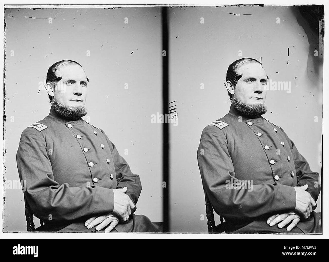 A historical portrait of S.W. Snider from the 4th West Virginia Cavalry, capturing his role as a soldier during the American Civil War. Stock Photo