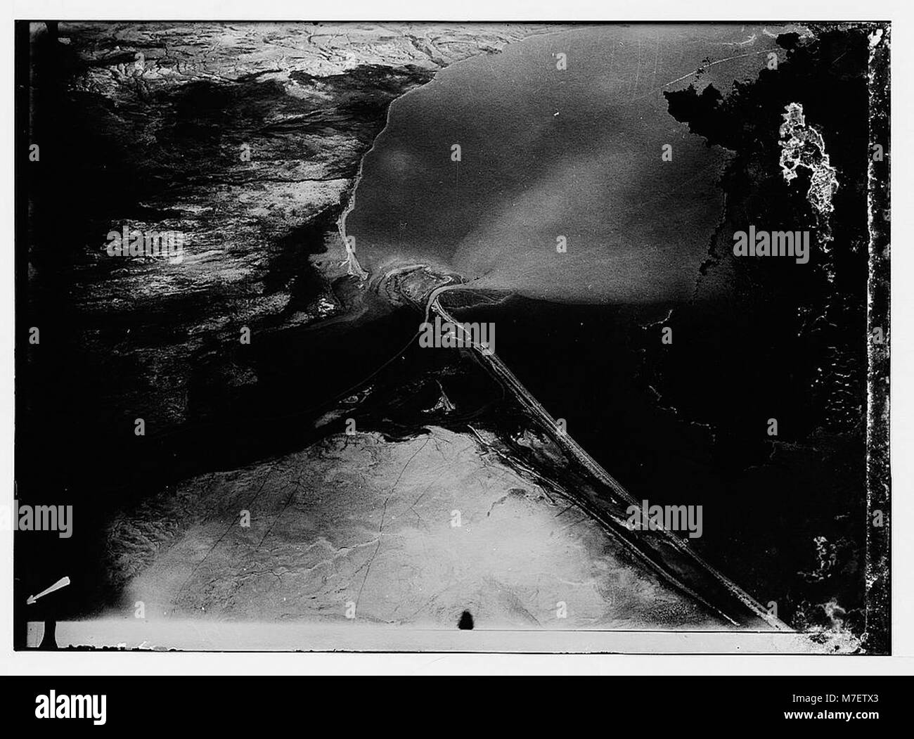 An aerial photograph of Jordan entering the Dead Sea, taken during the ...