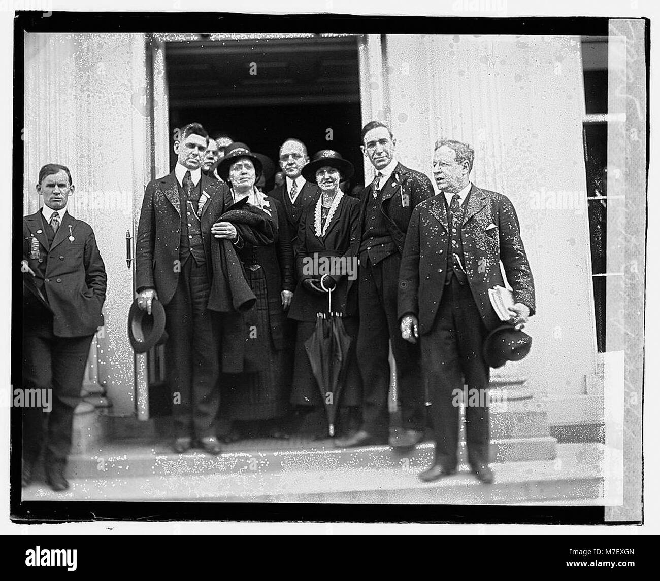 A historical photograph of a socialist group gathered outside the White House, reflecting the political activism and social movements of the early 20th century in the United States. Stock Photo