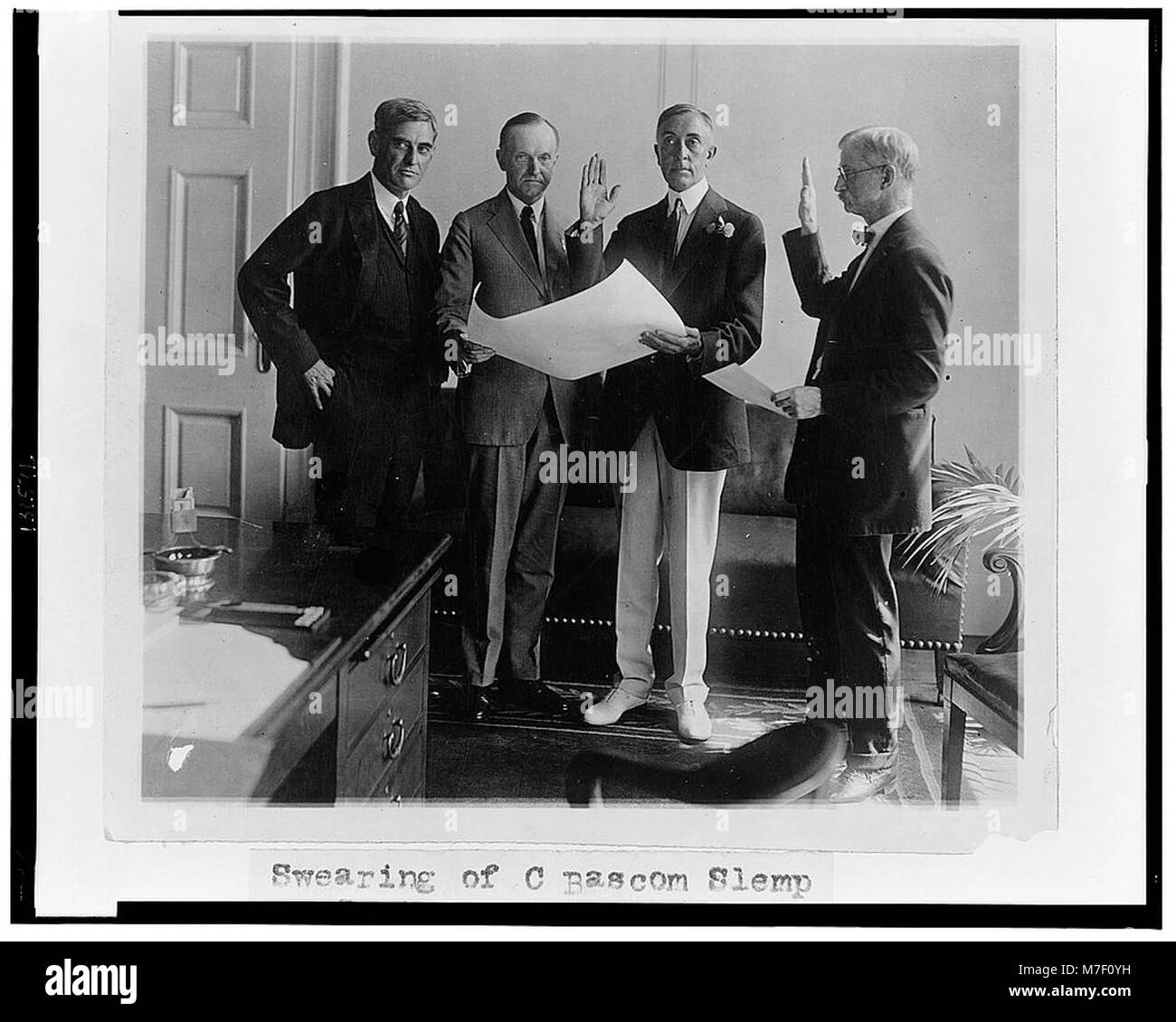 C. Bascom Slemp is shown taking the oath of office as Secretary to ...