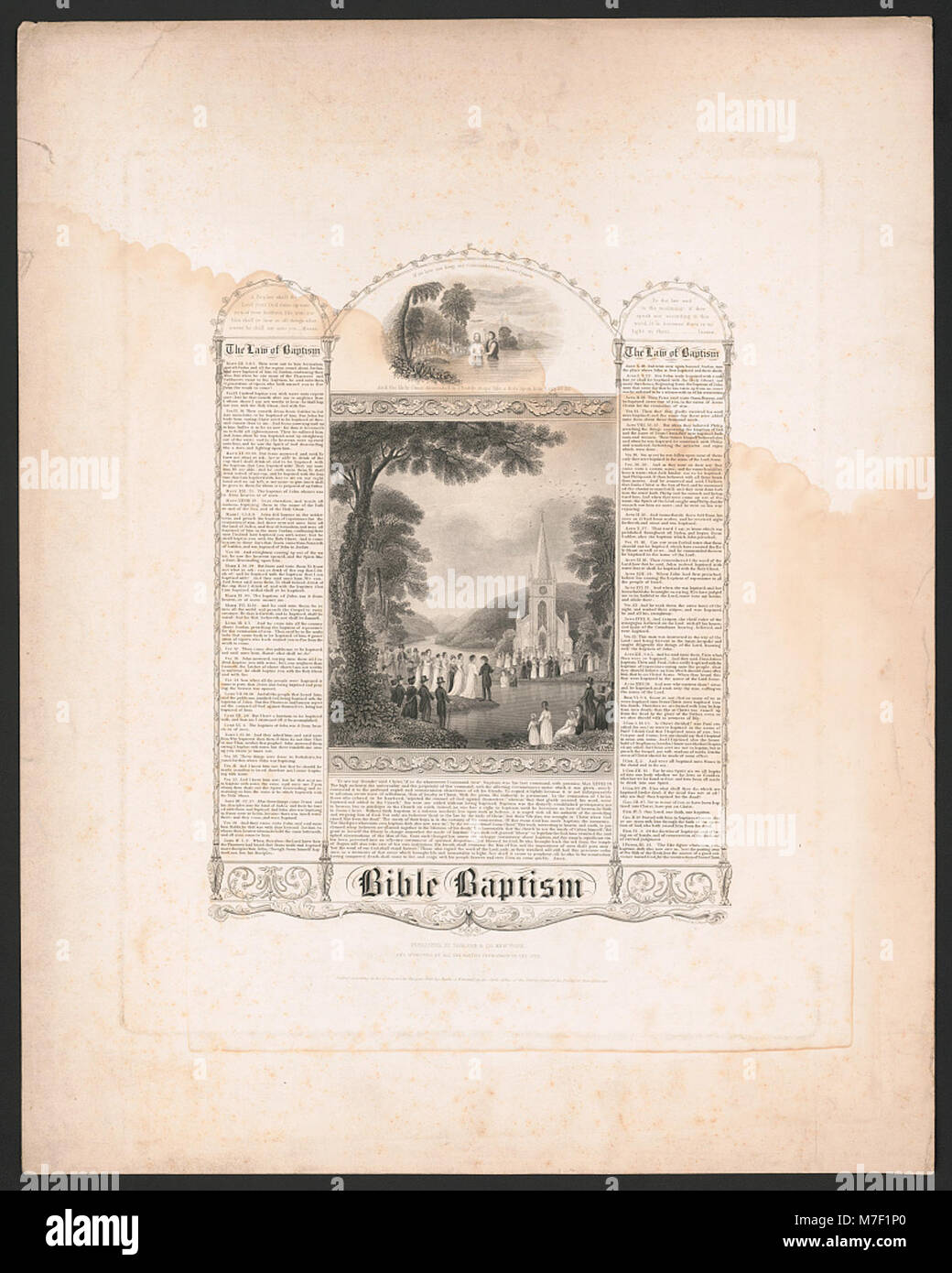A historical engraving depicting Bible baptism, designed by H. Billings ...