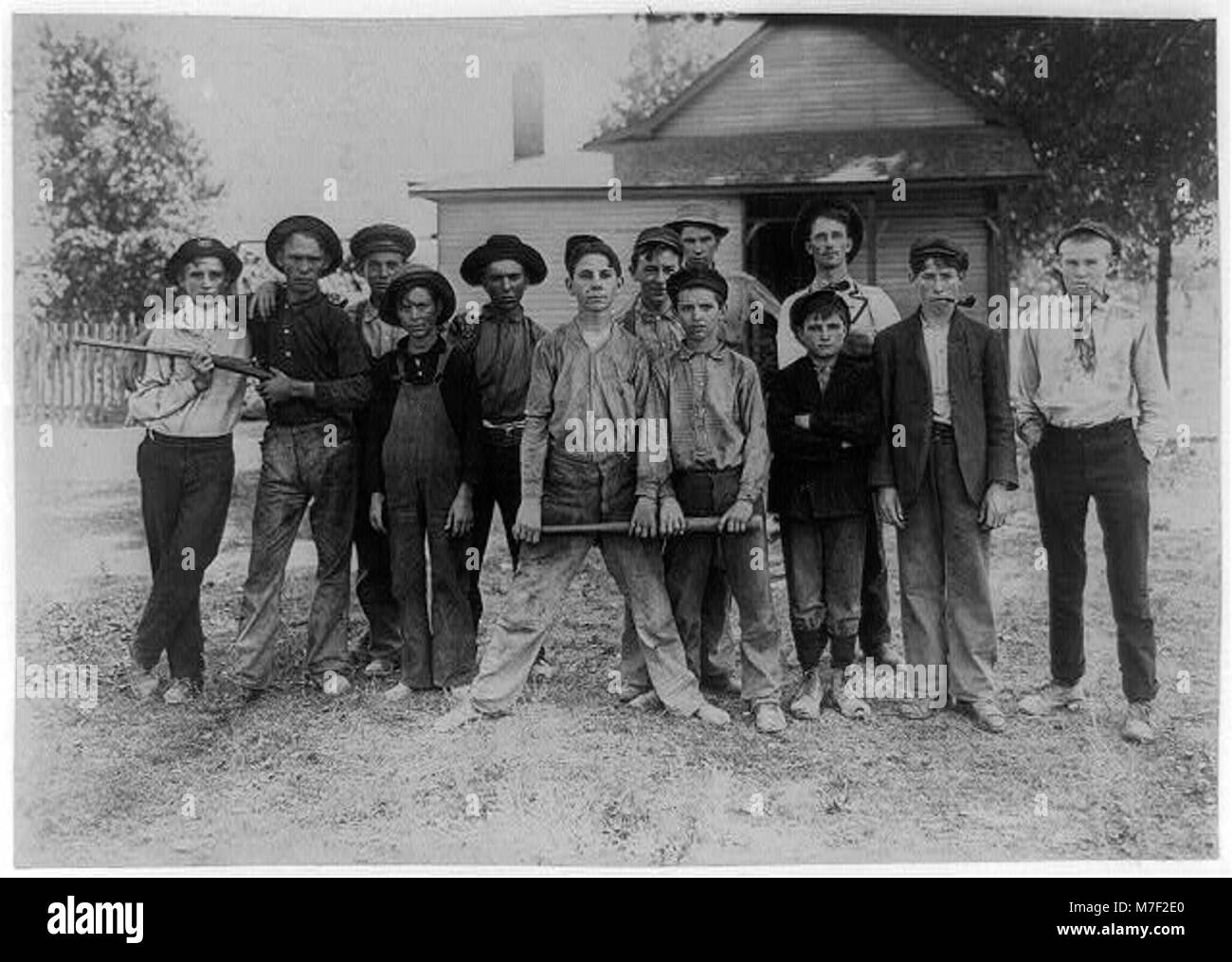 The Ball Team. Composed mainly of glass workers. Indiana. Aug. 1908. L.W.H. (Lewis Wickes Hine). LOC cph.3a01124 Stock Photo