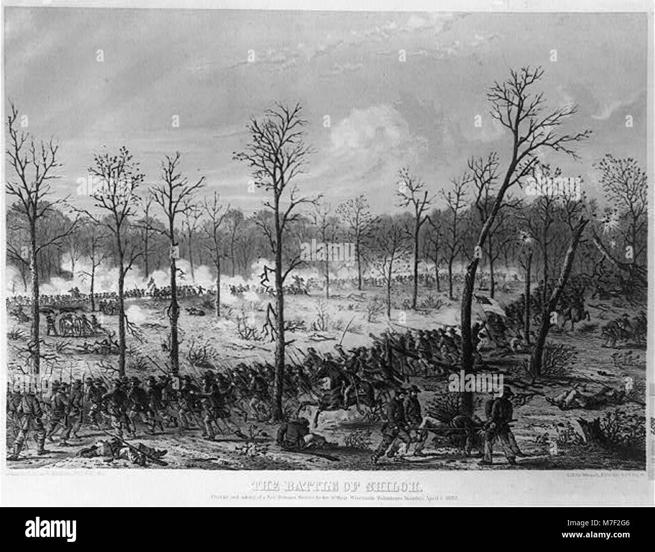 The Battle of Shiloh. Charge and taking of a New Orleans battery by the 14th Regt. Wisconsin Volunteers Monday. April 7, 1862 LCCN2003653260 Stock Photo