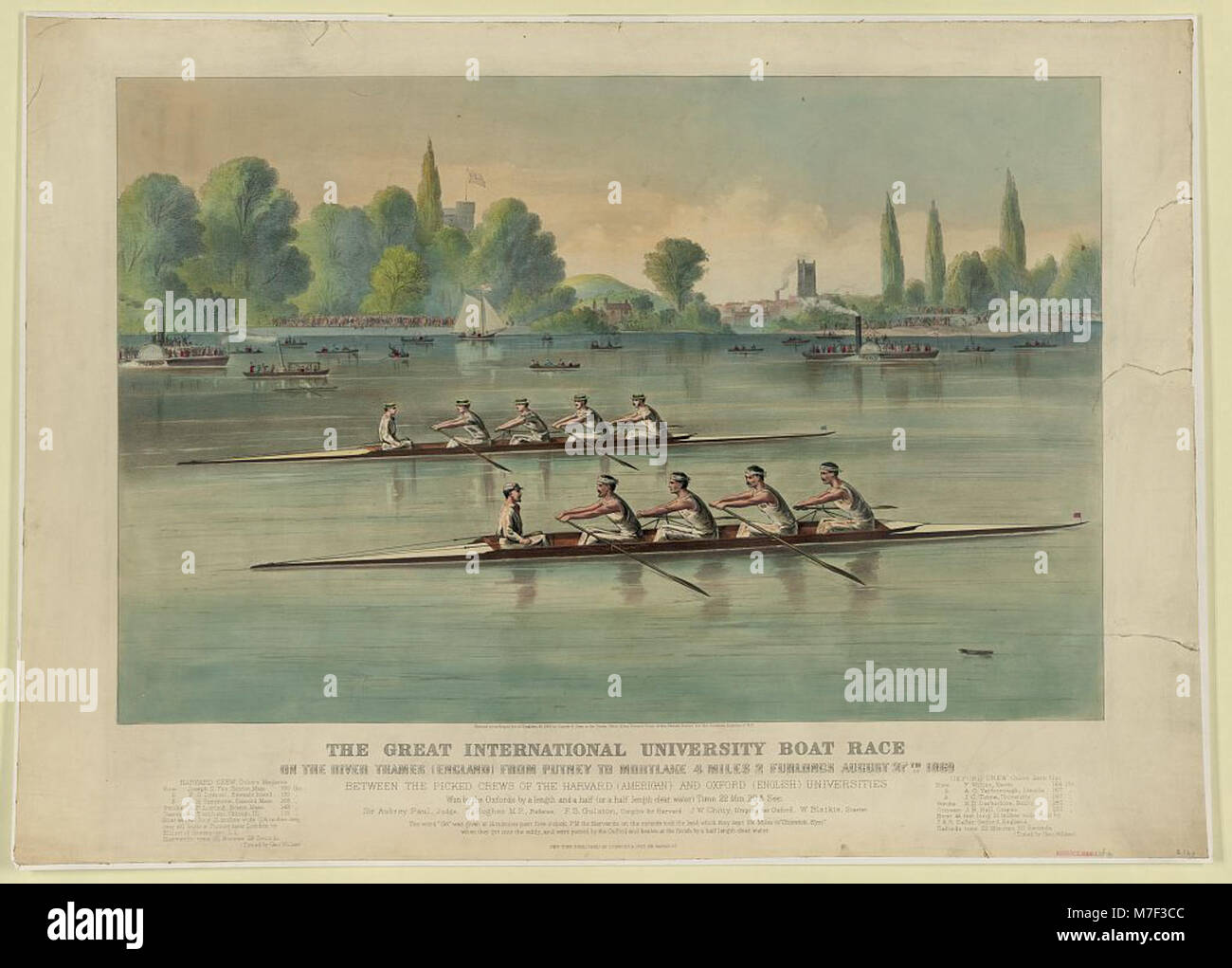 Putney Rowing Print The 1869 international university boat race on the River Thames, from ...