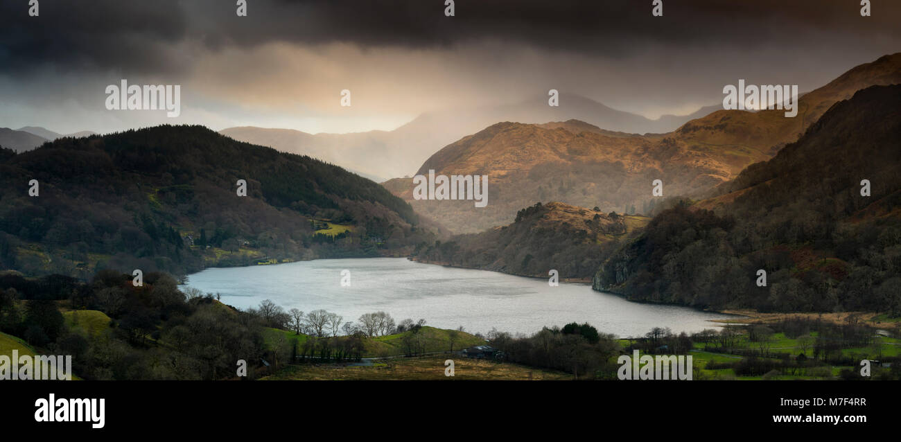Looking over Llyn Gwynant towards Mt Snowdon on a winters day. Stock Photo