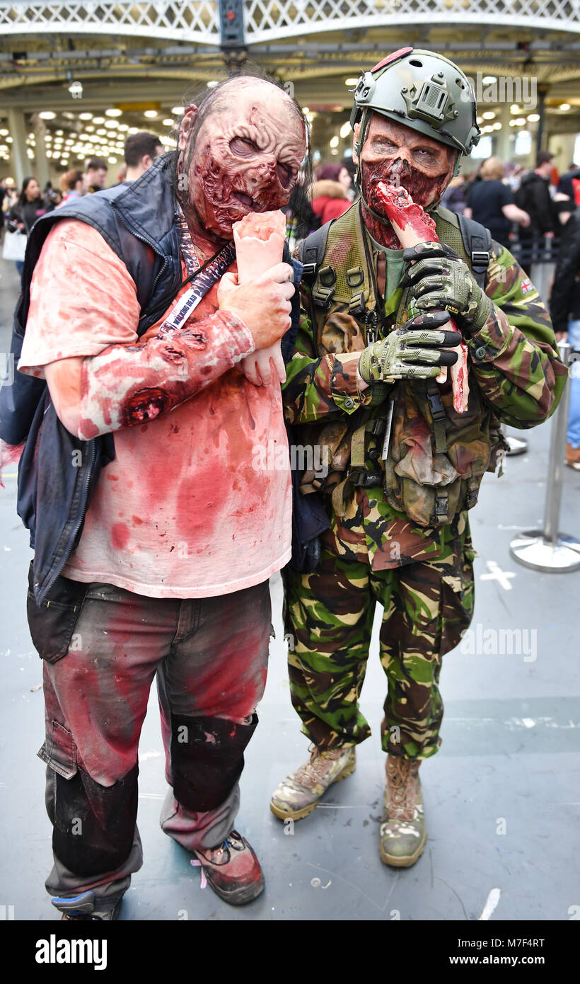 Characters in costume at the Walking Dead convention, The Walker Stalker, at Olympia, London. Stock Photo