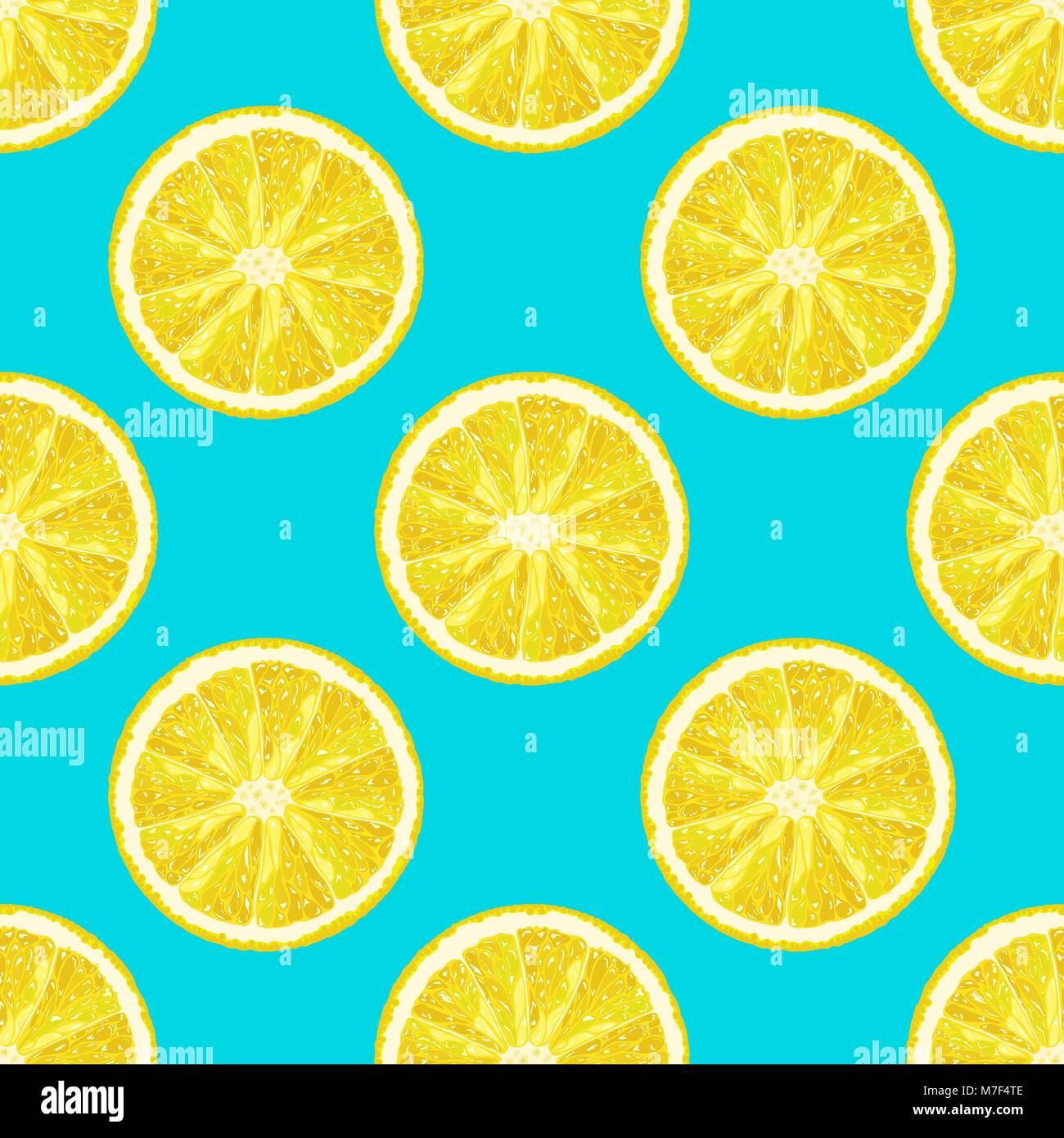 Vector seamless pattern of lemon slices on bright blue background ...