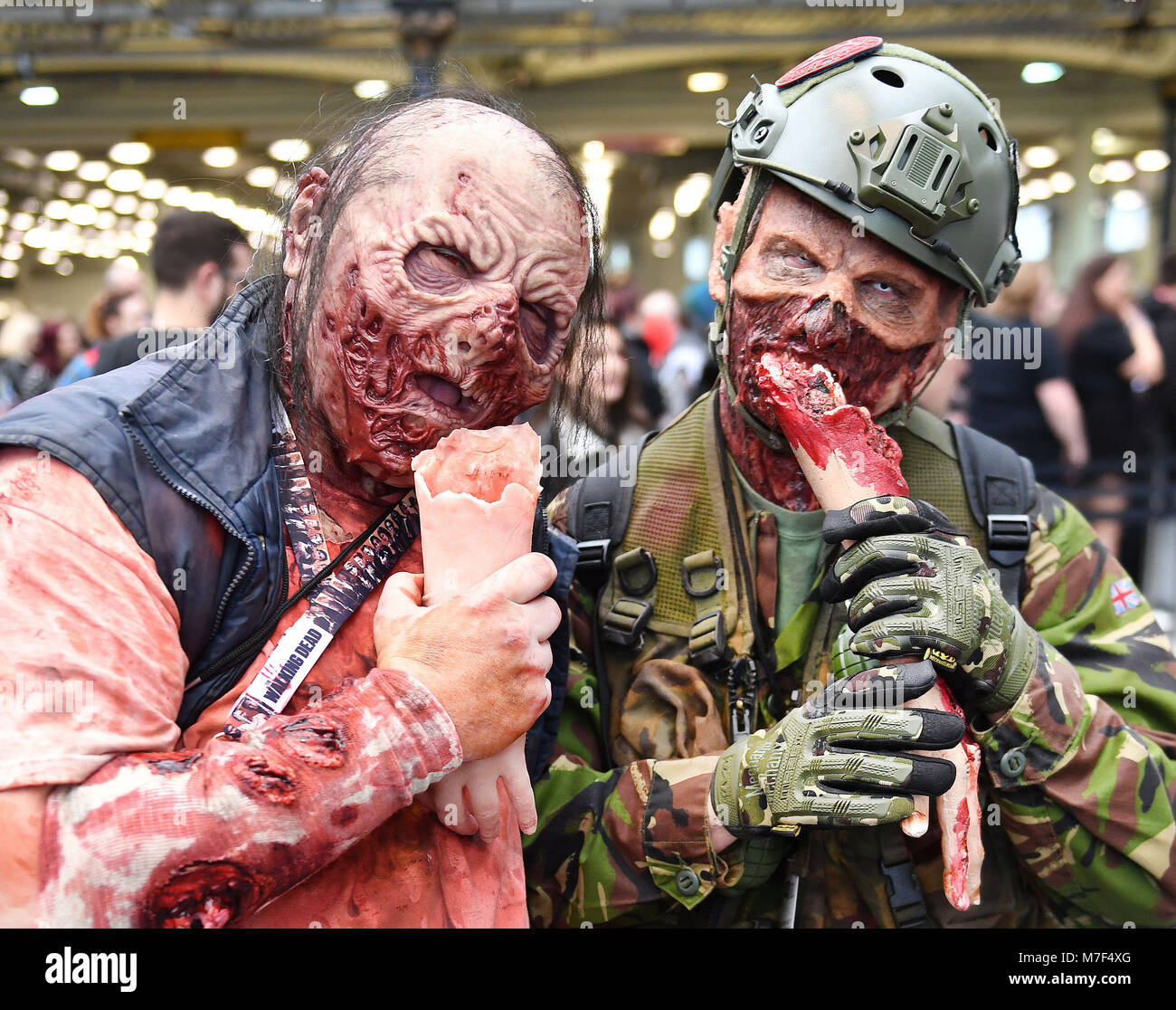 Characters in costume at the Walking Dead convention, The Walker Stalker, at Olympia, London. Stock Photo