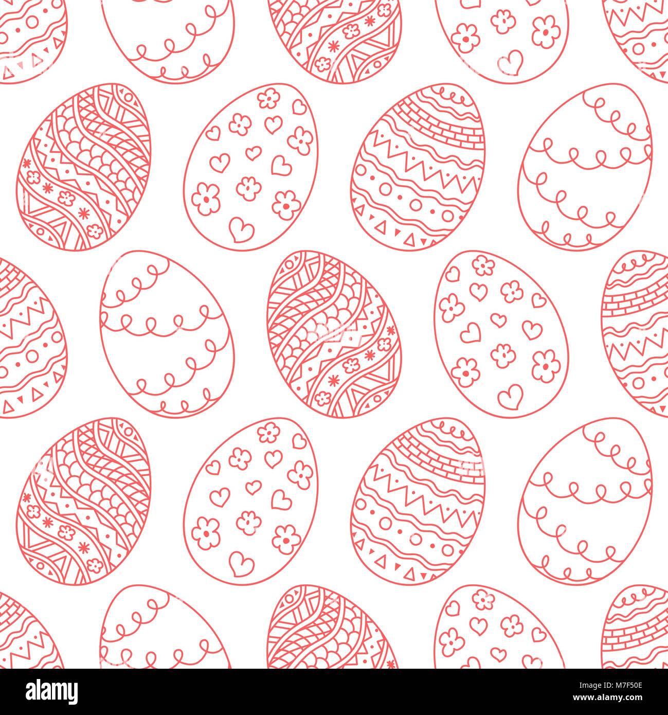 Vector seamless simple pattern with red easter egg on white background