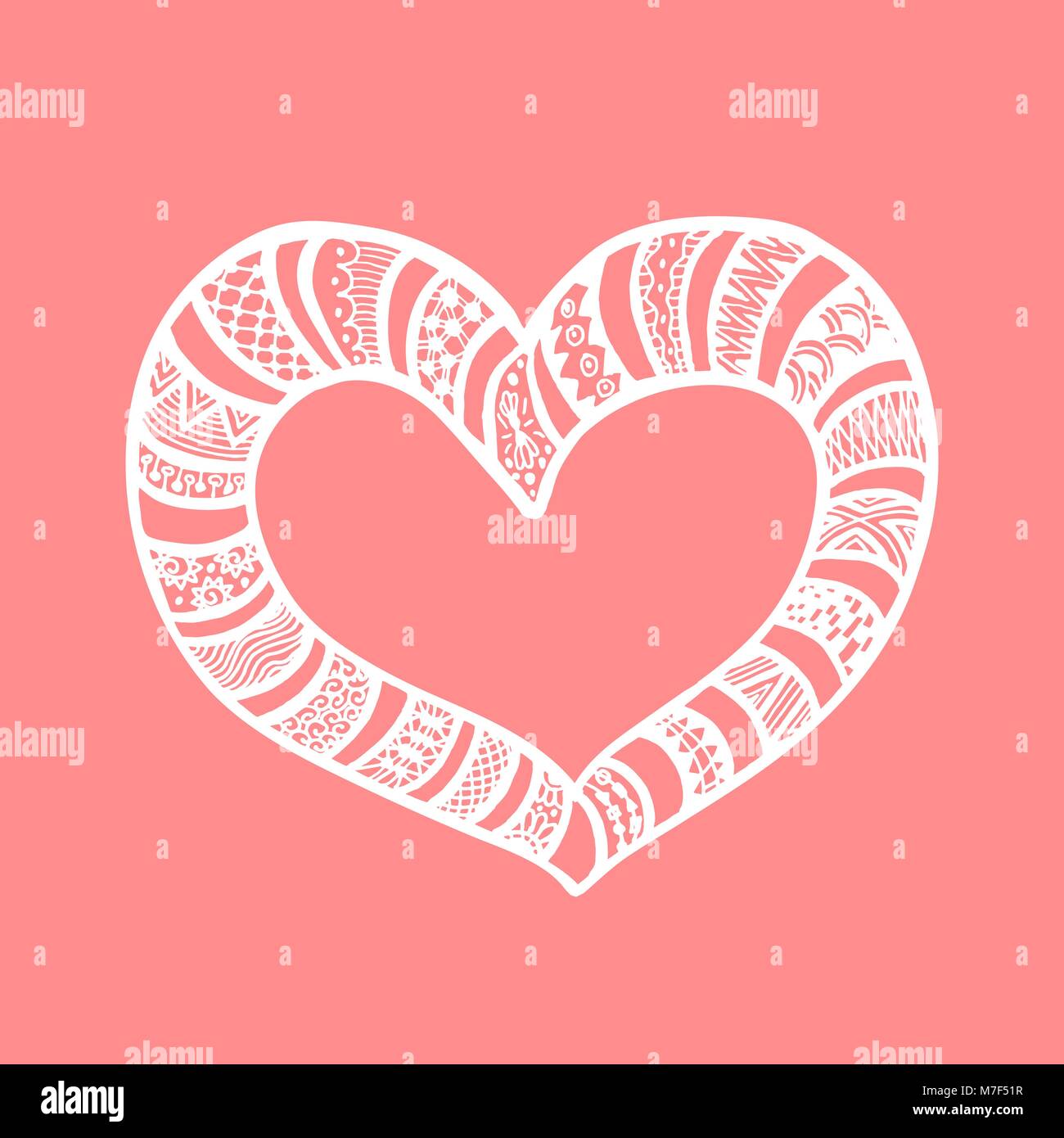 Vector illustration of white doodle hand drawn heart on pink background ...