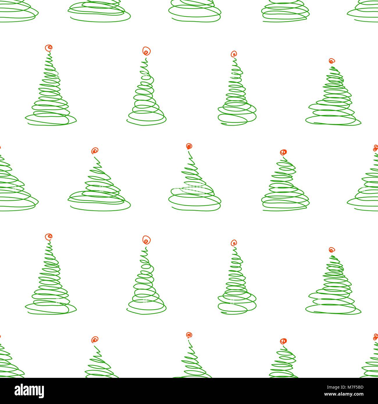 Vector seamless pattern from sketch green christmas trees with red ...