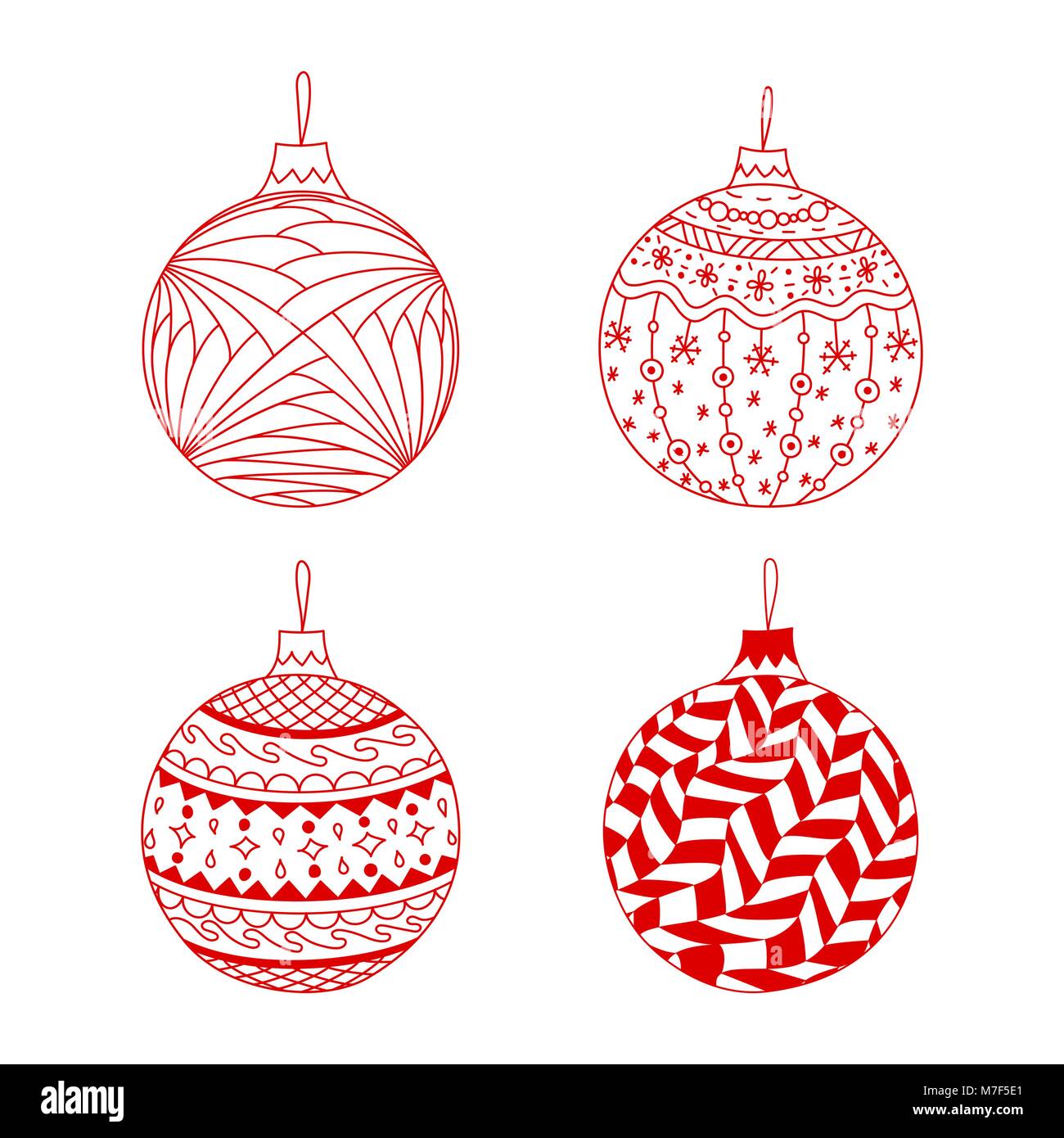Vector set of red hand drawn Christmas ball toy Stock Vector Image ...
