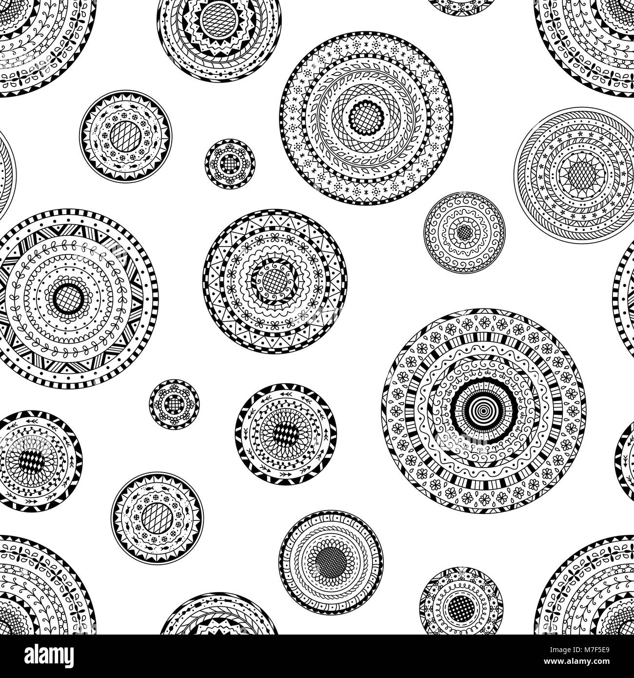 Vector seamless pattern of round abstract ethnic mandalas. Decorative ...