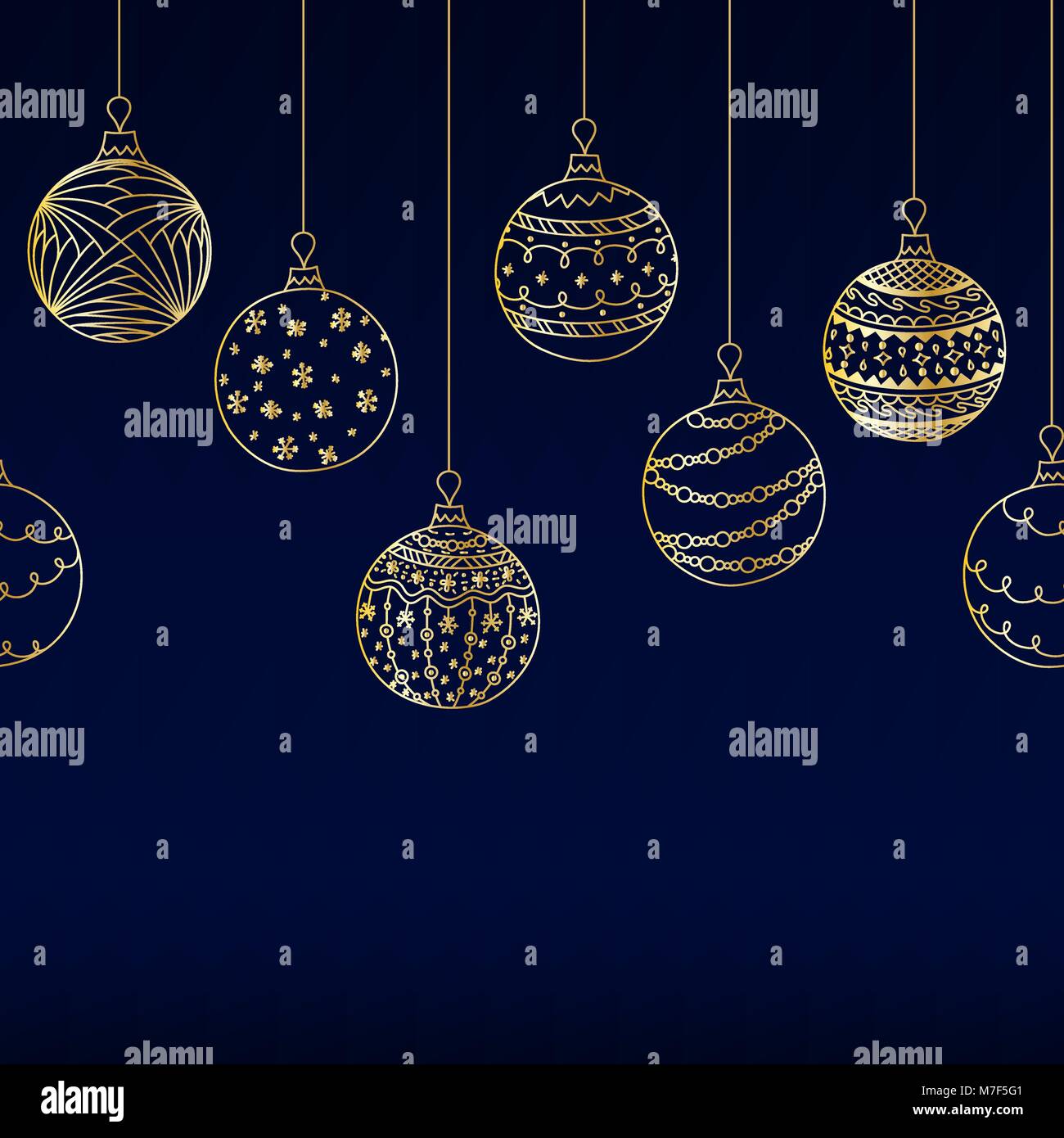 Vector seamless decorative border from golden hand drawing christmas ...