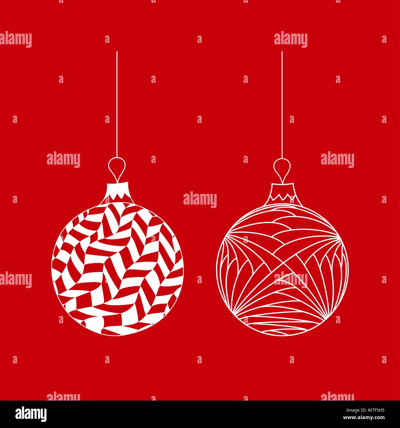 Vector set of white hand drawn Christmas tree ball toy with thread on ...