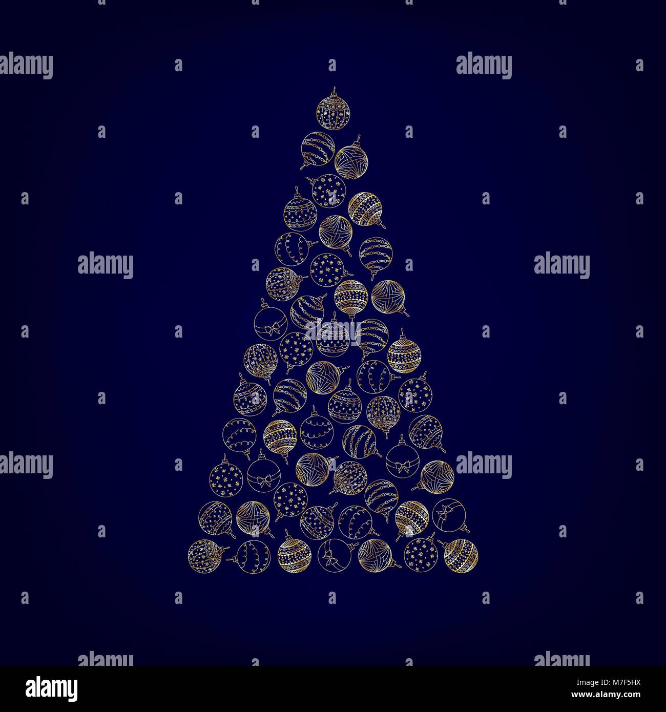 Vector christmas tree from hand drawing golden Christmas tree ball toy ...
